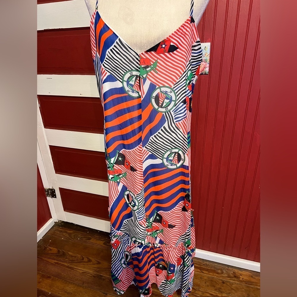 Lauren Ralph Lauren Black Label Georgette Nautical Print Midi Dress Size 14 - Picture 5 of 6